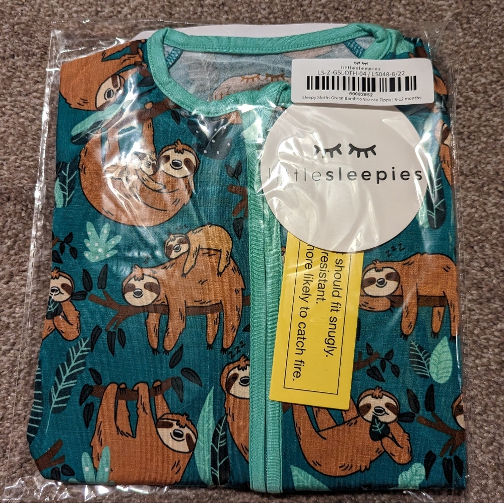Little Sleepies Sleepy Sloths print 6-12 zippy